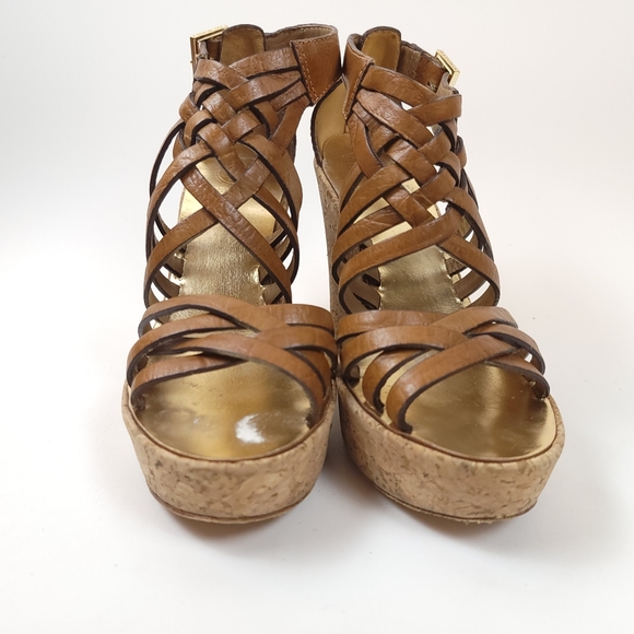 Tory Burch cork Strappy Wedge Platform Sandals Leather Shoes - Picture 5 of 14
